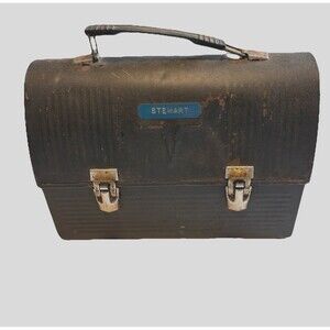 Thermos King Seely Black Metal Lunch Box U.S.A. Distressed Vintage Collectibles.